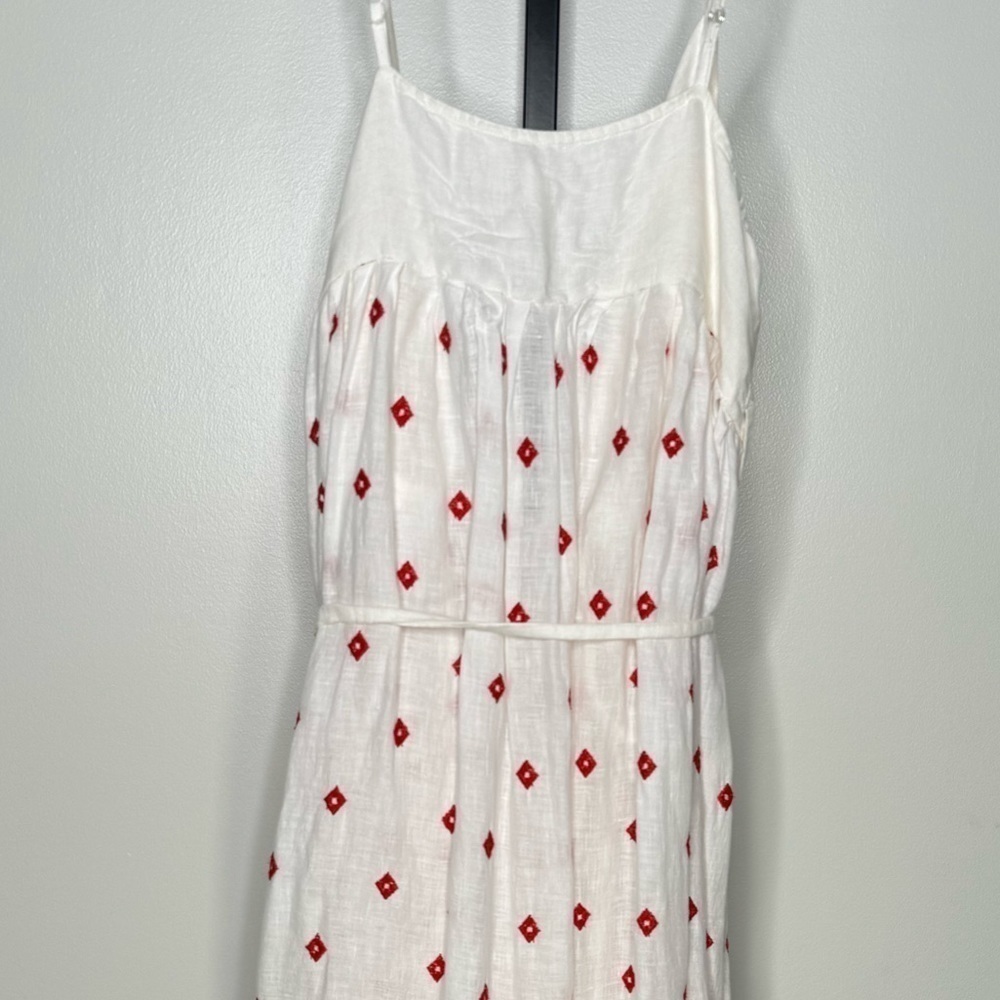 120% Lino Maxi Red Embroidered V-Neckline Dress - Size 48 IT (12 US) - Picture 2 of 7